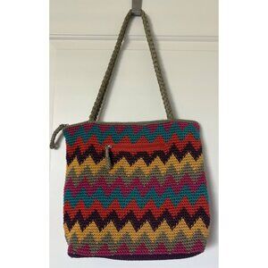The Sak Multicolor Rainbow Colors Colorful Zig Zag Striped Zip Crochet Handbag P